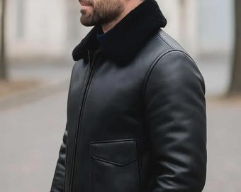 Men's Fur Lined Cowhide Leather Jacket | Handmade Winter Coat
