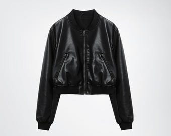 Vintage Black Lambskin Leather Bomber Jacket, Handmade Motorcycle Coat