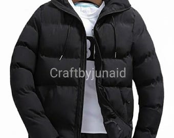 Men’s Black Puffer Jacket | Warm Quilted Winter Coat | Hooded Cold Weather Outerwear | CraftByJunaid.