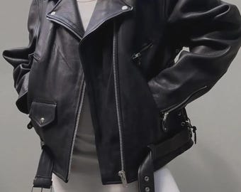 Handmade Oversized Black Sheep Leather Bomber Jacket