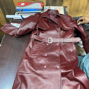Handmade Red Sheepskin Coat  Real, Genuine Leather, Warm Winter Jacket for Women/Men
