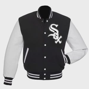 Kurtka baseballowa Chicago White Sox Letterman: czarny polar i sztuczna skóra – odzież sportowa na zamówienie