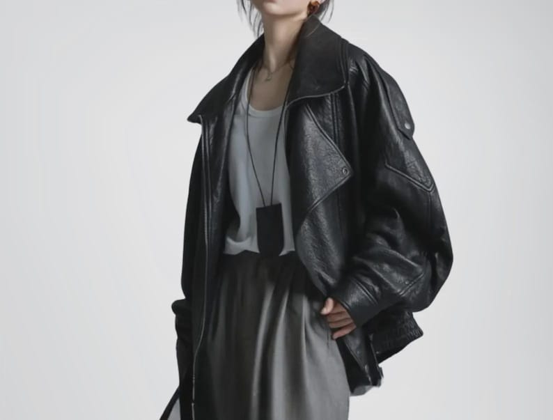 Women's Oversized Genuine Leather Bomber Jacket, Leather jacket for women, Ladies Biker Jacket, Women Y2K Style Leather Jacket, Gift for her