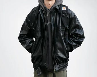 Men’s Oversized Genuine Leather Jacket | Handmade Bomber Moto Jacket for Men | Fashion Street Style Outerwear | Gift for Him.