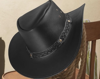 Handmade Leather Cowboy Hat, Vintage Western Style