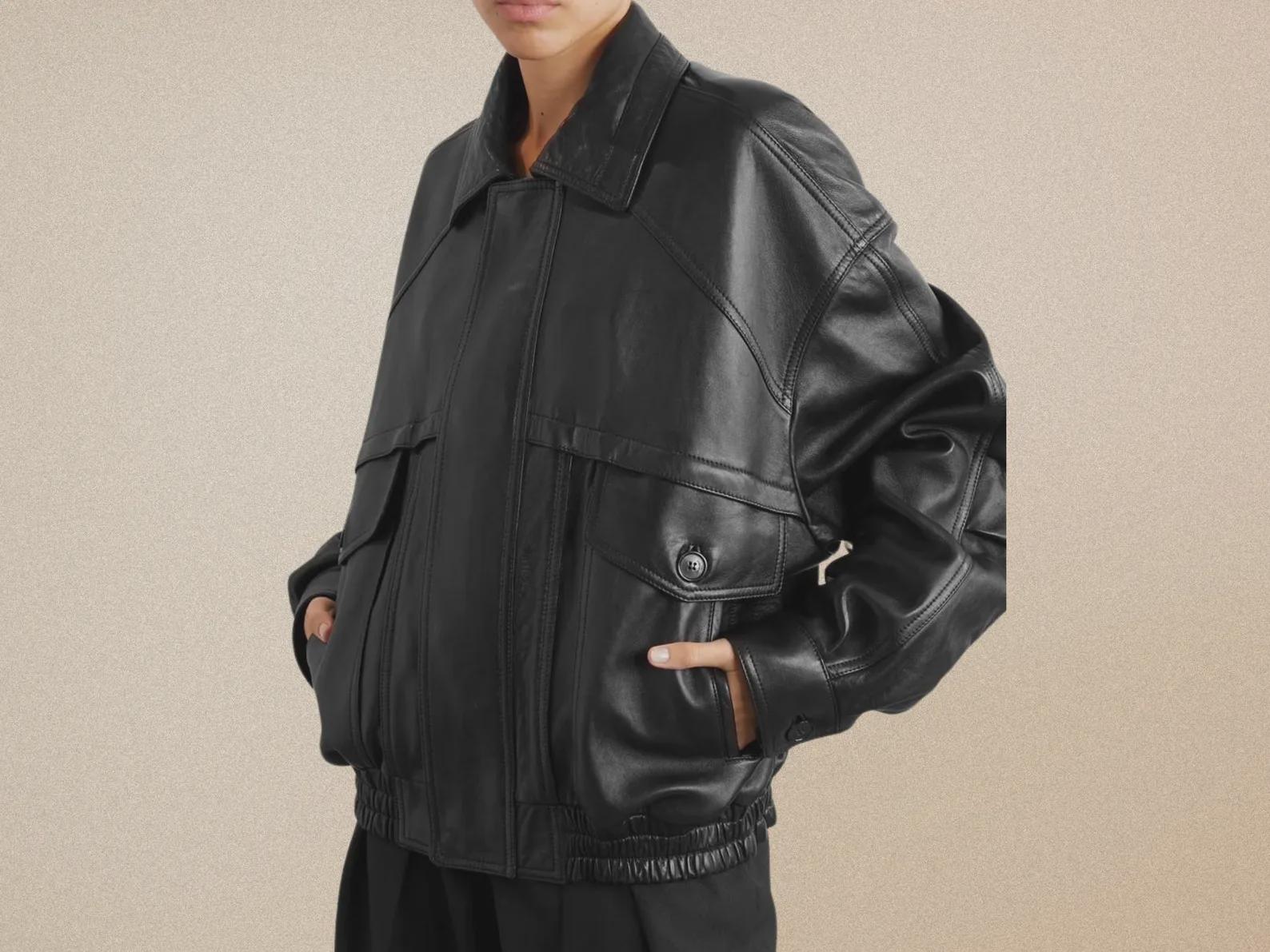 Oversized Women Leather Jacket, Vintage 90's Leather Bomber Jacket