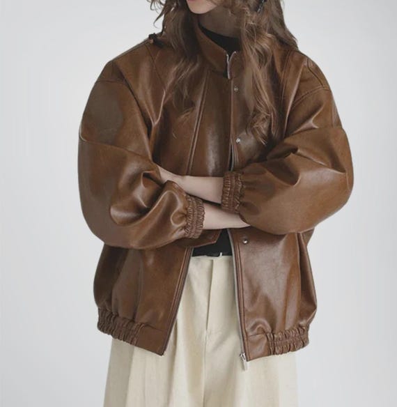 マイコ✨ leather jacket a-2 brown y2k Y2k Mens Fashion Leather Jacket: Autumn Slim Fit Zipper