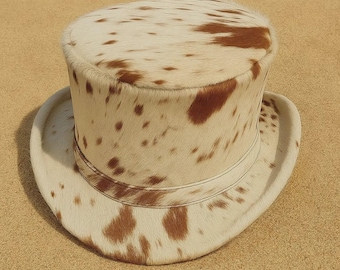 Hair on Hide Leather Top Hat, Steampunk Cosplay, Western Wear