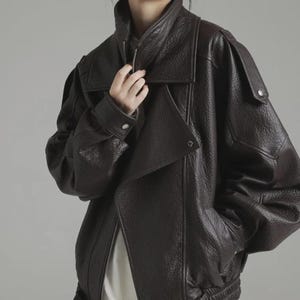 Women's Oversized Genuine Leather Bomber Jacket, Leather jacket for women, Ladies Biker Jacket, Women Y2K Style Leather Jacket, Gift for her