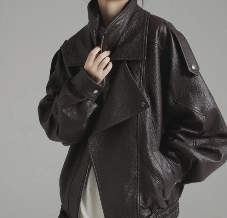 Women's Oversized Genuine Leather Bomber Jacket, Leather jacket for women, Ladies Biker Jacket, Women Y2K Style Leather Jacket, Gift for her