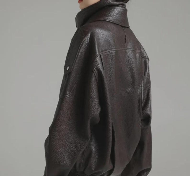 Women's Oversized Genuine Leather Bomber Jacket, Leather jacket for women, Ladies Biker Jacket, Women Y2K Style Leather Jacket, Gift for her