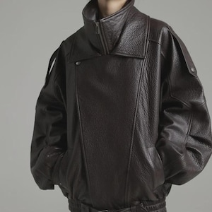 Women's Oversized Genuine Leather Bomber Jacket, Leather jacket for women, Ladies Biker Jacket, Women Y2K Style Leather Jacket, Gift for her
