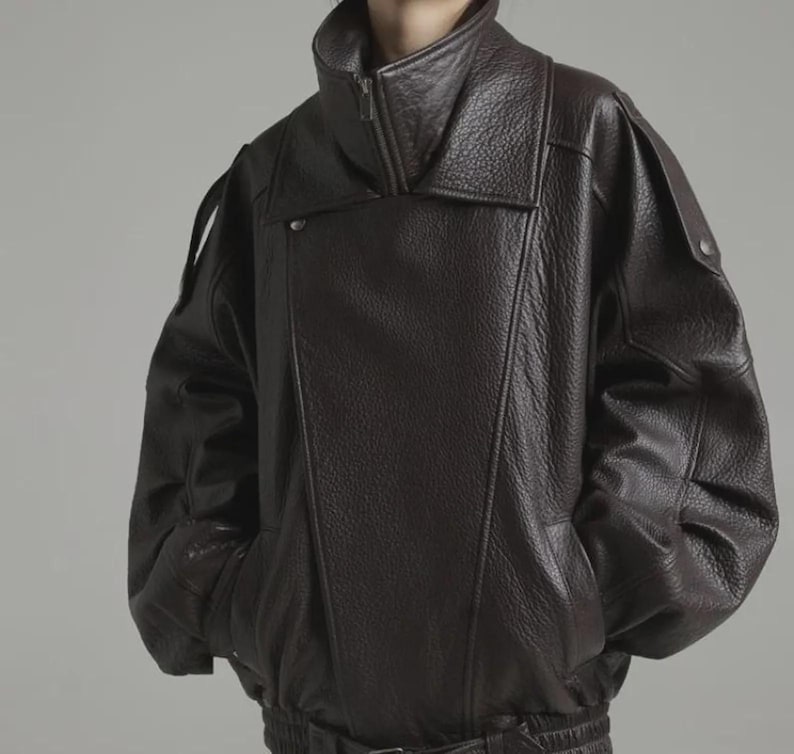 Women's Oversized Genuine Leather Bomber Jacket, Leather jacket for women, Ladies Biker Jacket, Women Y2K Style Leather Jacket, Gift for her