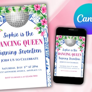Mamma Mia Themed Invitation, Editable Invitation, Dancing Queen Invitation, Mamma Mia 17 Birthday