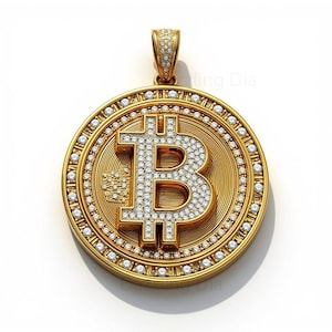 Moissanite Bitcoin Pendant: 14K Gold Plated Crypto Necklace