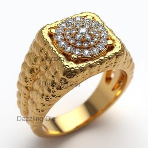 Men&#39;s Moissanite  Square Signet Ring | 14K Gold Plated 925 Sterling Silver | Hip Hop Statement Ring | Men&#39;s Jewelry | Gift for Him