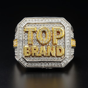 Men&#39;s Diamond Letter Ring  Square Signet Ring - 14K Gold Accent 925 Silver Moissanite Hip Hop Statement Ring Luxury Men&#39;s Ring Male Ring