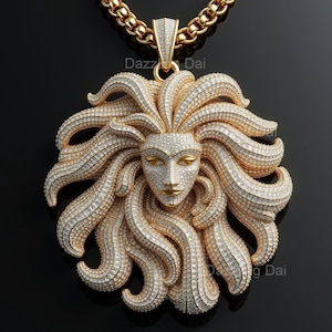 Moissanite Medusa Pendant: 14K Gold Plated Sterling Silver Hip Hop Necklace