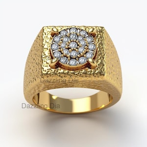 Dazzling Moissanite Men&#39;s Wedding Ring | 14K Gold Plated | Moissanite Square Signet Ring | Hip Hop Statement Ring | Men&#39;s Jewelry