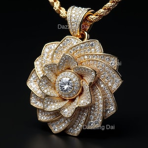 Moissanite Flower Pendant | 14k Gold Plated | Floral Necklace | Hip Hop Jewelry | Unique Pendant | Statement Necklace | Gift for Her