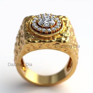 Men&#39;s 14K Gold Plated 925 Sterling Silver Moissanite Nugget Ring -Diamond Statement Ring Hip Hop Jewelry Ring Pinky Square ring Gift for Dad