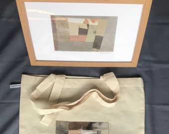 Textile art signed and framed, with matching bespoke calico tote bag,  with natural dyes, handmade and unique, gift for him or her