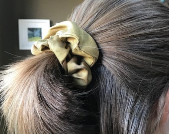 Pure silk, Large, luxury plant-dyed and Ecoprinted  scrunchie, handmade, unique, gift, earthy colours, sustainable process, gift,