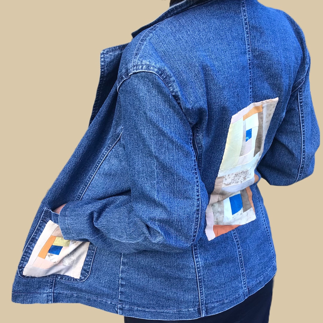 Blue Jacket Patchwork Upcycled Blue Denim Jacket With Designer Handmade Patchwork Back and ...
