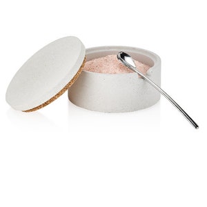 Concrete Salt Cellar with Spoon / Salt Keeper / Salt Dish / Container image 1