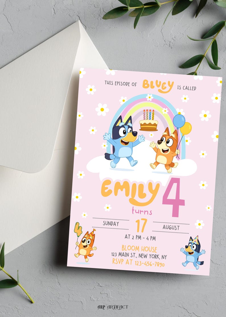 Editable Bluey Birthday Invitation for Girls, Bluey and Bingo Party ...