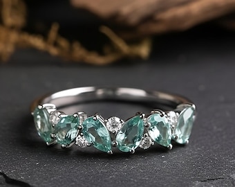 Marquise Cluster Teal Gemstone Ring in Sterling Silver