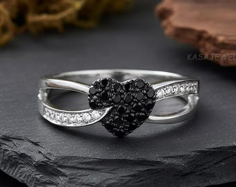 Black Spinel Heart Ring with Pavé Infinity Split-Shank