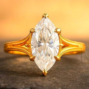 Marquise Moissanite Engagement Ring: Vintage Filigree, Sterling Silver or Gold
