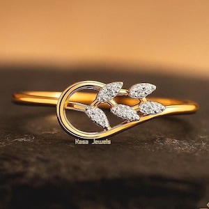 Gold Leaf Ring: Moissanit Sterling Silver Botanical Jewelry for Gift