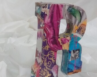 Collaged, Wooden Letter "R", Monogrammed, Personalized Gift