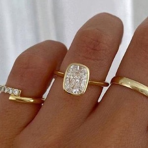 2 CT Elongated Cushion Cut Moissanite Engagement Ring: Solitaire Solid Gold Bridal Ring