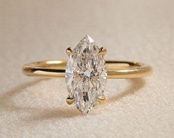 2 CT Marquise Moissanite Engagement Ring: Classic Solitaire, Solid Gold