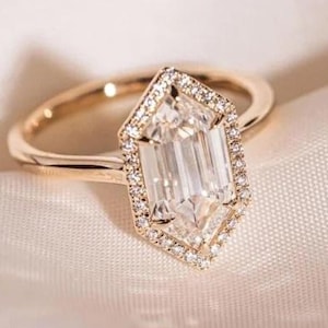 1.5 CT Marquise Cut Moissanite Engagement Ring: 14K Yellow Gold Halo Setting