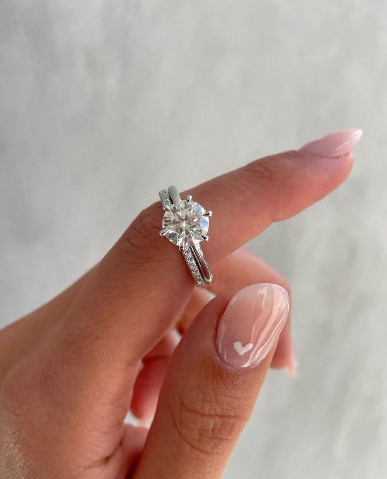 3 CT Round Moissanite Engagement Ring Set: Hidden Halo Sterling Silver Wedding Rings