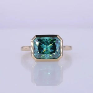 2 CT Green Radiant Cut Moissanite East West Setting Solitaire Engagement Ring, Green Radiant Anniversary Gift, Proposal Ring for her