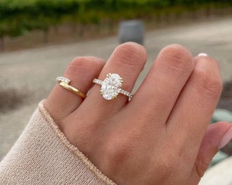 3 CT Oval Moissanite Engagement Ring: Double Prong Solid Gold Bridal Set