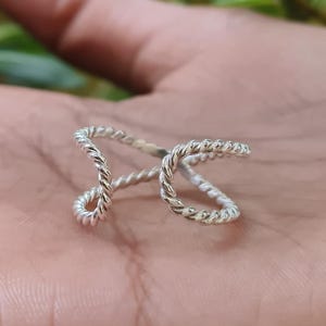 Sterling Silver Twisted Crossover Ring: Adjustable Boho Jewelry