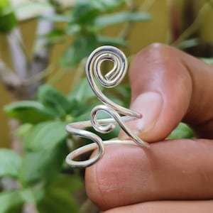 Handmade Silver Plated Wire Wrapped Ring: Adjustable Boho Spiral Design