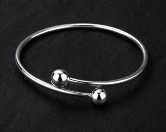Minimalist Sterling Silver Cuff Bracelet, Adjustable Open Bangle, Modern Jewelry