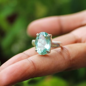 Blue Aquamarine Ring, 925 Sterling Silver Ring, Antique Ring, Bridesmaids Ring, Engagement Ring, Gift For Mom,March Birthstone Jewelry