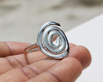 Handmade Sterling Silver Spiral Ring: Adjustable Boho Statement Jewelry