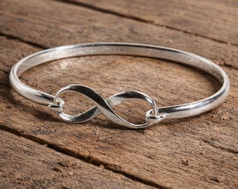 Sterling Silver Infinity Bangle Bracelet, Minimalist Stacking