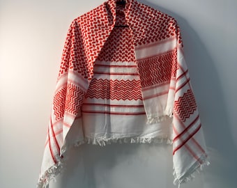 Sciarpa Kefiah Palestinese rossa e bianca fatta a mano - Shemagh di cotone