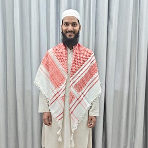 Red & White Palestine Keffiyeh Kufiya Scarf 48x48 | Traditional Arab Shemagh Shawl with Tassels | Arafat Hatta Headscarf