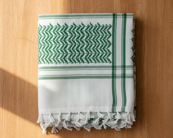 Lenço Keffiyeh Palestino Verde e Branco – Shemagh Tradicional de Algodão
